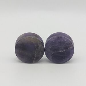 Pair of Double Flare Purple Amethyst Stone Plugs Gauges, Size 1 inch (25mm)